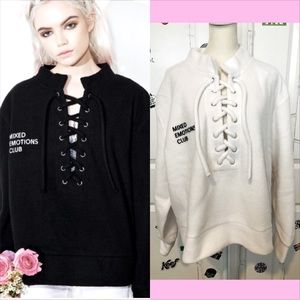 Daydream Nation Dolls Kill Mixed Emotions Fuzzy Oversized White Sweatshirt.NWT!M